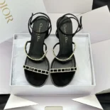 Dior Women Diorissime Heeled Sandal Black Suede Goatskin and Silver-Tone Strass