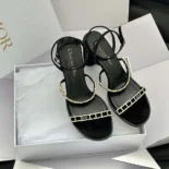 Dior Women Diorissime Heeled Sandal Black Suede Goatskin and Silver-Tone Strass