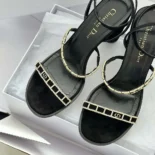 Dior Women Diorissime Heeled Sandal Black Suede Goatskin and Silver-Tone Strass