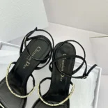 Dior Women Diorissime Heeled Sandal Black Suede Goatskin and Silver-Tone Strass