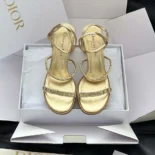 Dior Women Diorissime Heeled Sandal Gold-Tone Laminated Lambskin and Silver-Tone Strass