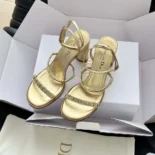 Dior Women Diorissime Heeled Sandal Gold-Tone Laminated Lambskin and Silver-Tone Strass