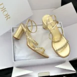 Dior Women Diorissime Heeled Sandal Gold-Tone Laminated Lambskin and Silver-Tone Strass