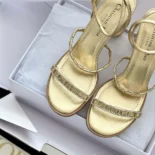 Dior Women Diorissime Heeled Sandal Gold-Tone Laminated Lambskin and Silver-Tone Strass