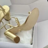 Dior Women Diorissime Heeled Sandal Gold-Tone Laminated Lambskin and Silver-Tone Strass