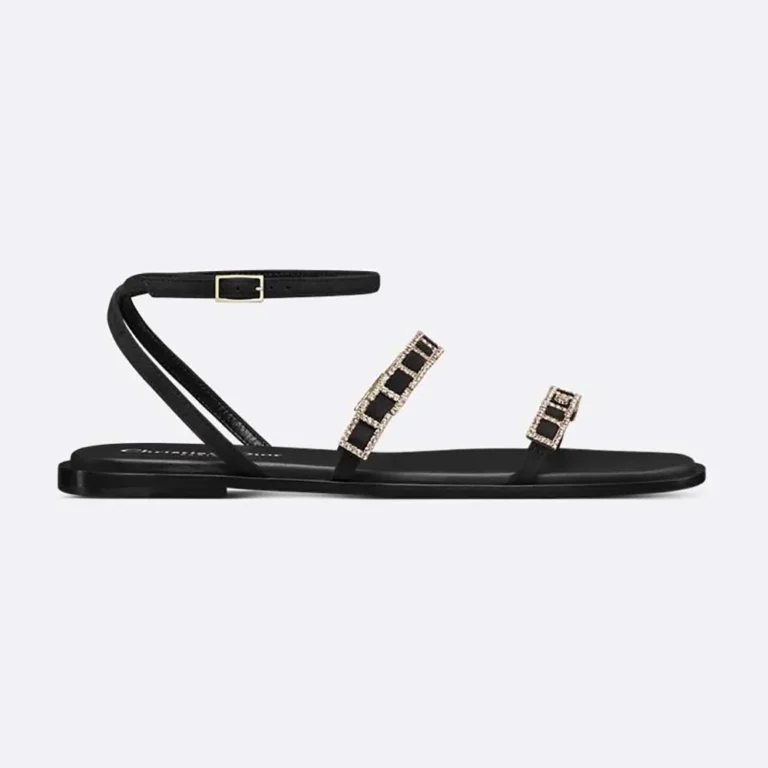 Dior Women Diorissime Sandal Black Suede Goatskin and Silver-Tone Strass