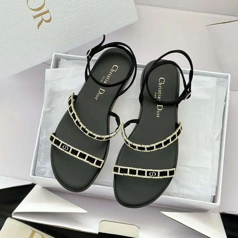 Dior Women Diorissime Sandal Black Suede Goatskin and Silver-Tone Strass