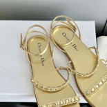 Dior Women Diorissime Sandal Gold-Tone Laminated Lambskin and Silver-Tone Strass