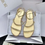 Dior Women Diorissime Sandal Gold-Tone Laminated Lambskin and Silver-Tone Strass