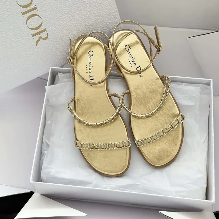 Dior Women Diorissime Sandal Gold-Tone Laminated Lambskin and Silver-Tone Strass