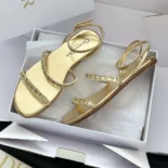 Dior Women Diorissime Sandal Gold-Tone Laminated Lambskin and Silver-Tone Strass