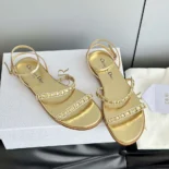 Dior Women Diorissime Sandal Gold-Tone Laminated Lambskin and Silver-Tone Strass
