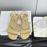 Dior Women Diorissime Sandal Gold-Tone Laminated Lambskin and Silver-Tone Strass