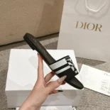Dior Women Dway Slide Black and White Cotton Embroidered with Christian Dior Papillon Motif