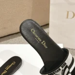 Dior Women Dway Slide Black and White Cotton Embroidered with Christian Dior Papillon Motif