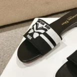 Dior Women Dway Slide Black and White Cotton Embroidered with Christian Dior Papillon Motif