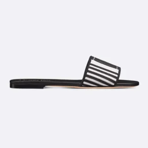 Dior Women Dway Slide Black and White Cotton Embroidered with Dior Graphique Motif