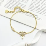 Dior Women Le Nœud de Dior Necklace Gold-Finish Metal with White Resin Pearl and Silver-Tone Crystals