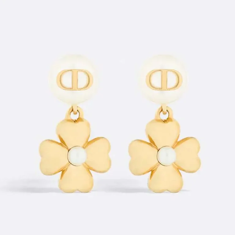 Dior Women Lucky Dior Earrings Gold-Finish Metal and White Resin Pearls
