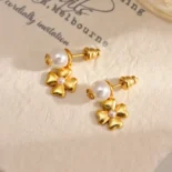 Dior Women Lucky Dior Earrings Gold-Finish Metal and White Resin Pearls