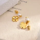 Dior Women Lucky Dior Earrings Gold-Finish Metal and White Resin Pearls