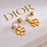 Dior Women Lucky Dior Earrings Gold-Finish Metal and White Resin Pearls
