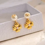 Dior Women Lucky Dior Earrings Gold-Finish Metal and White Resin Pearls