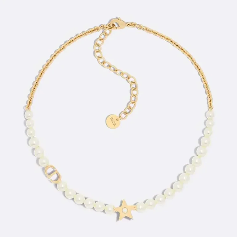 Dior Women Lucky Dior Necklace Gold-Finish Metal and White Resin Pearls