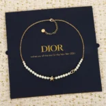 Dior Women Lucky Dior Necklace Gold-Finish Metal and White Resin Pearls