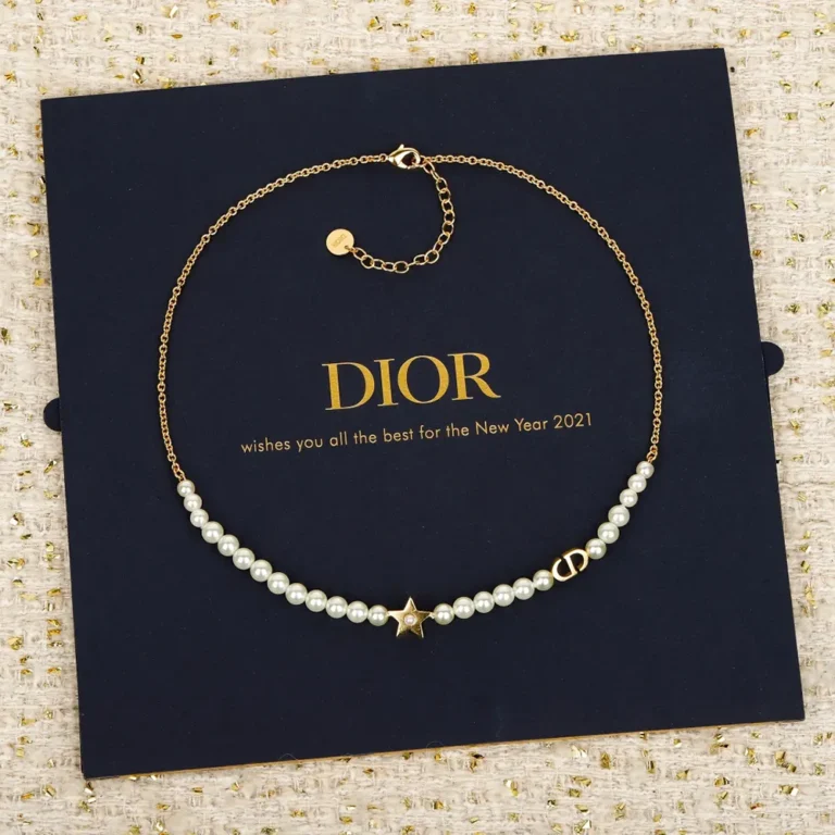 Dior Women Lucky Dior Necklace Gold-Finish Metal and White Resin Pearls
