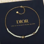 Dior Women Lucky Dior Necklace Gold-Finish Metal and White Resin Pearls