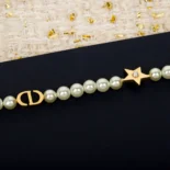 Dior Women Lucky Dior Necklace Gold-Finish Metal and White Resin Pearls