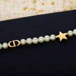 Dior Women Lucky Dior Necklace Gold-Finish Metal and White Resin Pearls