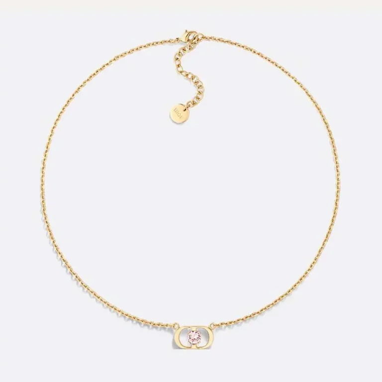 Dior Women Petit CD Jolie Necklace Gold-Finish Metal with Pink Crystal