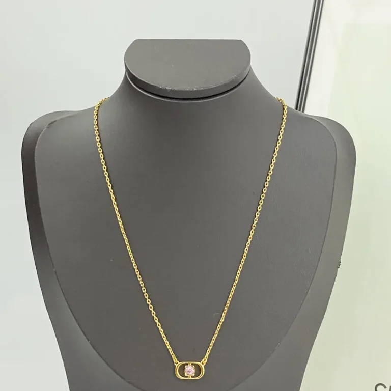 Dior Women Petit CD Jolie Necklace Gold-Finish Metal with Pink Crystal