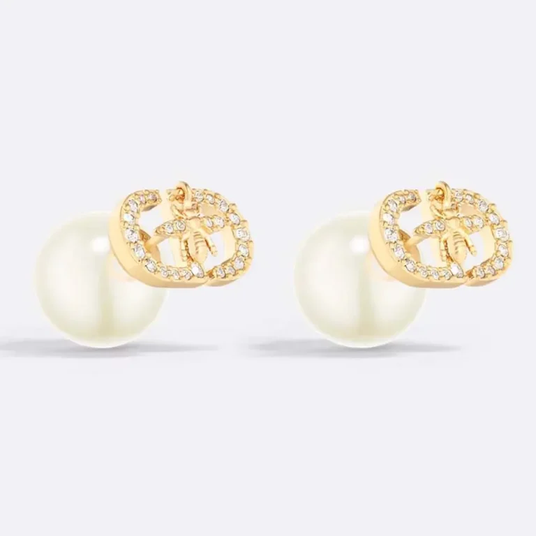 Dior Women Tribales Earrings Gold-Finish Metal with White Resin Pearls E3839WOMCY