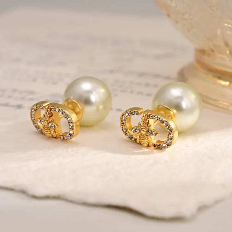 Dior Women Tribales Earrings Gold-Finish Metal with White Resin Pearls E3839WOMCY