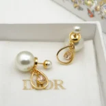 Dior Women Tribales Earrings Gold-Finish Metal with White Resin Pearls and Champagne Crystals