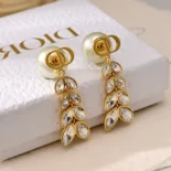 Dior Women Tribales Earrings Gold-Finish Metal with White Resin Pearls and Silver-Tone Crystals