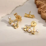 Dior Women Tribales Earrings Gold-Finish Metal with White Resin Pearls and Silver-Tone Crystals