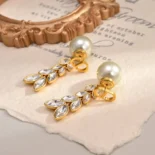 Dior Women Tribales Earrings Gold-Finish Metal with White Resin Pearls and Silver-Tone Crystals