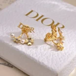 Dior Women Tribales Earrings Gold-Finish Metal with White Resin Pearls and Silver-Tone Crystals