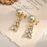 Dior Women Tribales Earrings Gold-Finish Metal with White Resin Pearls and Silver-Tone Crystals