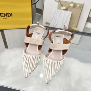 Fendi Women Colibrì Mesh and Braided Leather High-heeled Slingbacks