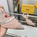 Fendi Women Colibrì Pink Mesh and Crystals High-heeled Slingbacks