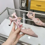 Fendi Women Colibrì Pink Mesh and Crystals High-heeled Slingbacks