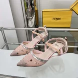 Fendi Women Colibrì Pink Mesh and Crystals High-heeled Slingbacks