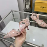 Fendi Women Colibrì Pink Mesh and Crystals High-heeled Slingbacks