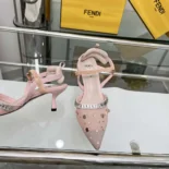 Fendi Women Colibrì Pink Mesh and Crystals High-heeled Slingbacks