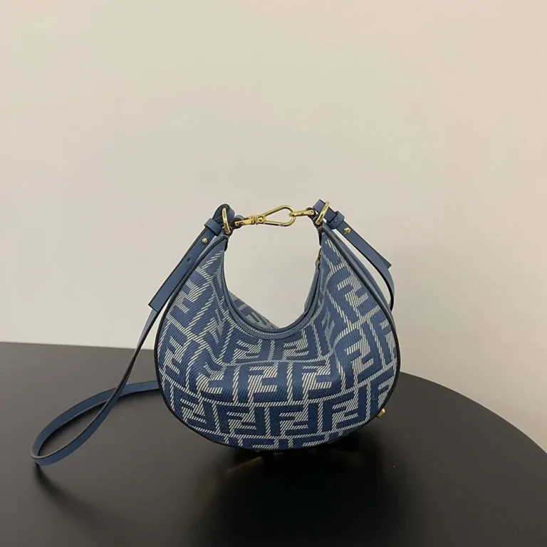 Fendi Women Fendigraphy Mini Blue Denim-effect FF Jacquard Mini-bag
